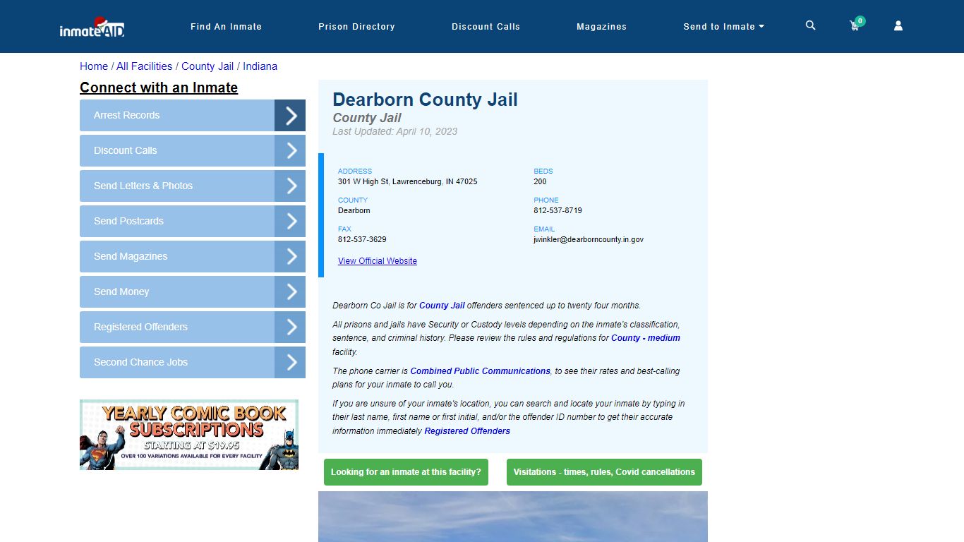 Dearborn County Jail - Inmate Locator - Lawrenceburg, IN